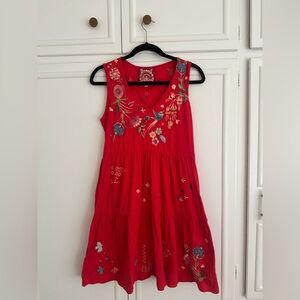 Johnny Was XS Red Floral Embroidered Dress